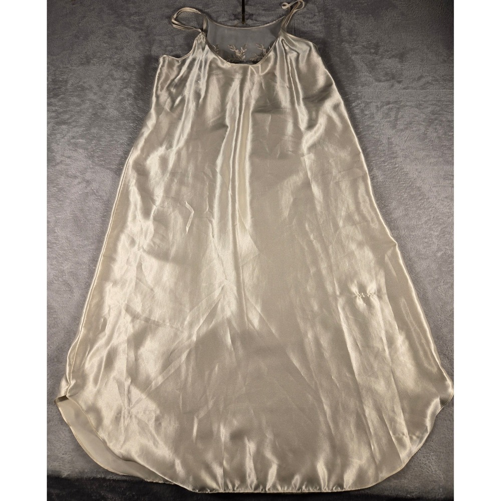 Dentelle Champagne Satin Nightgown Floral Embroidered Mesh Sleep Dress Large - Picture 3 of 7